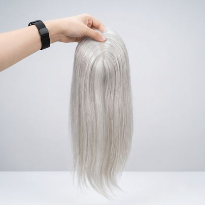 100% Virgin Remy Light Silver Mono Base Human  Hair Pieces for Women