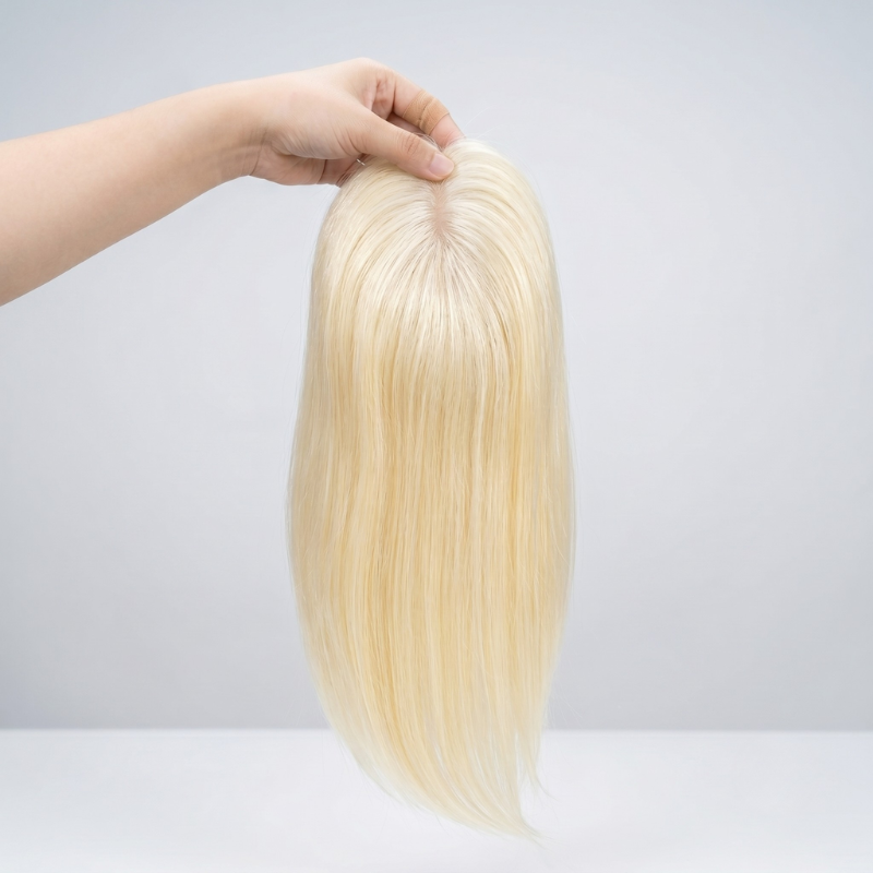 100% Virgin Remy Light Silver Mono Base Human  Hair Pieces for Women