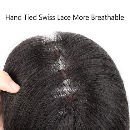 スイスベース ストレート 人毛 トッパー レディース 本物の人毛 前髪なし 薄毛用ウィグレット ヘアピース