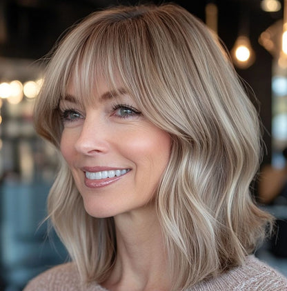 薄毛の方にも使える、贅沢で目立たないナチュラルウェーブヘアトッパー（前髪付き） 