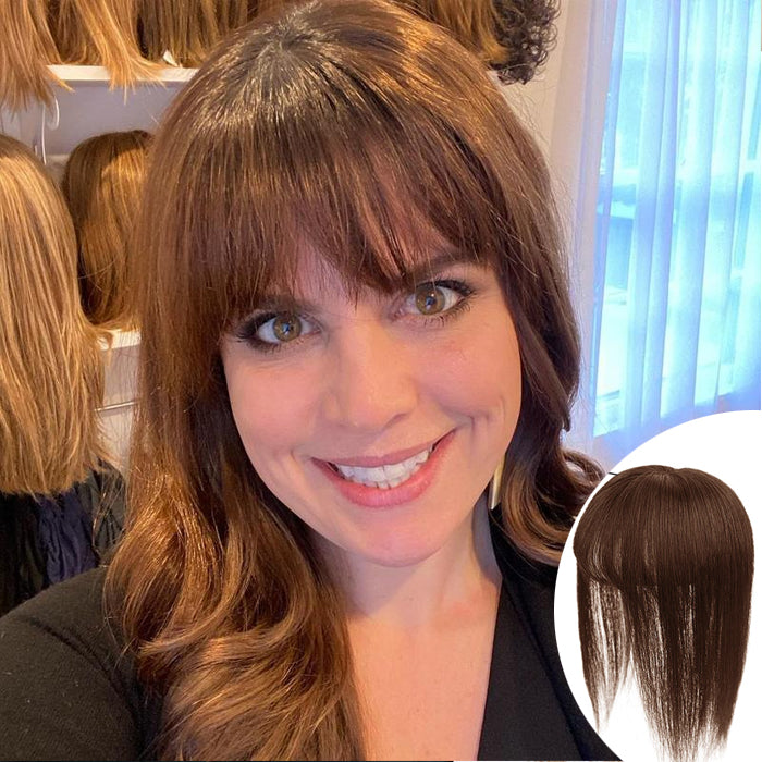 18-24 Inch 4 Clips Natural Hair Toppers with Bangs for Women Adding Hair Volume