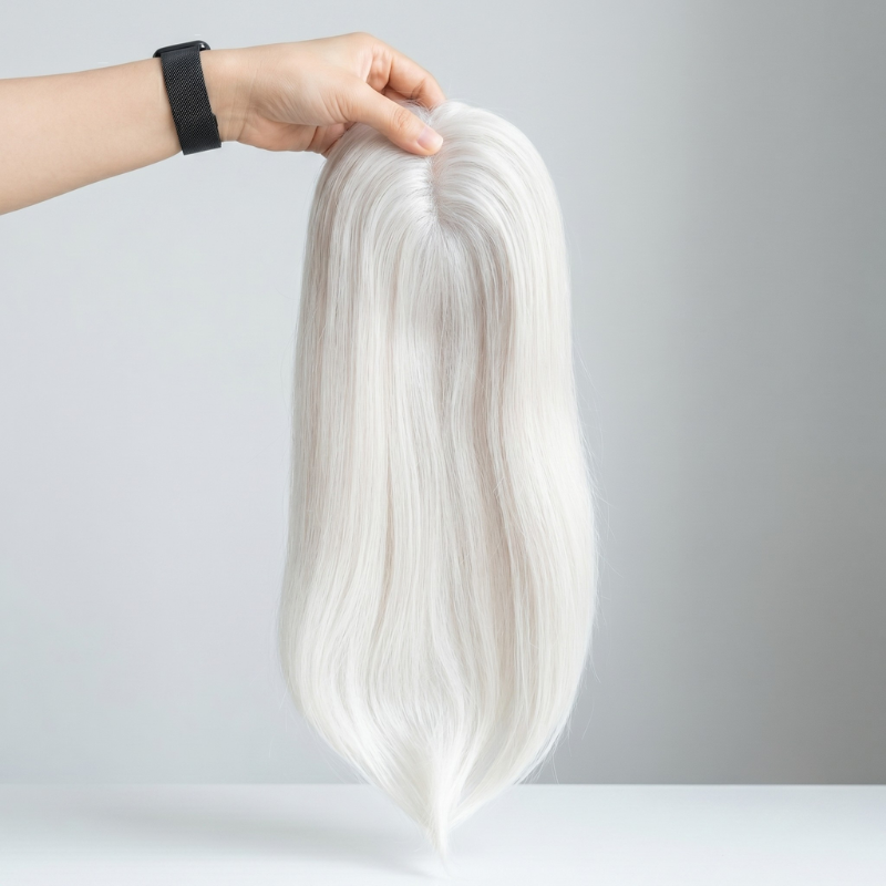100% Virgin Remy Light Silver Mono Base Human  Hair Pieces for Women