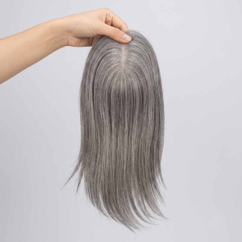 100% Virgin Remy Light Silver Mono Base Human  Hair Pieces for Women