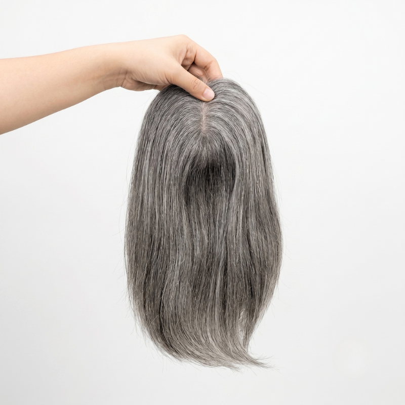 100% Virgin Remy Light Silver Mono Base Human  Hair Pieces for Women