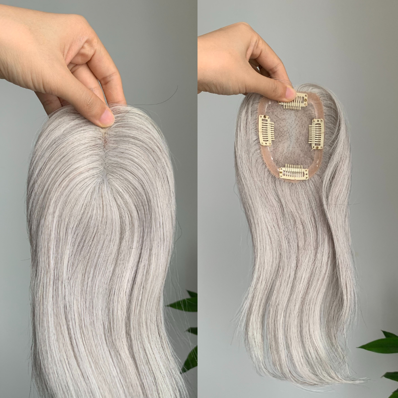 7*10cm Grey Natural Hair Topper for Women Cover and Add Hair Volume for Thinning Hair