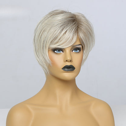Short Platinum Blonde Bob Wig with Bangs for Women, Synthetic Heat Resistant Fiber Hair Wigs