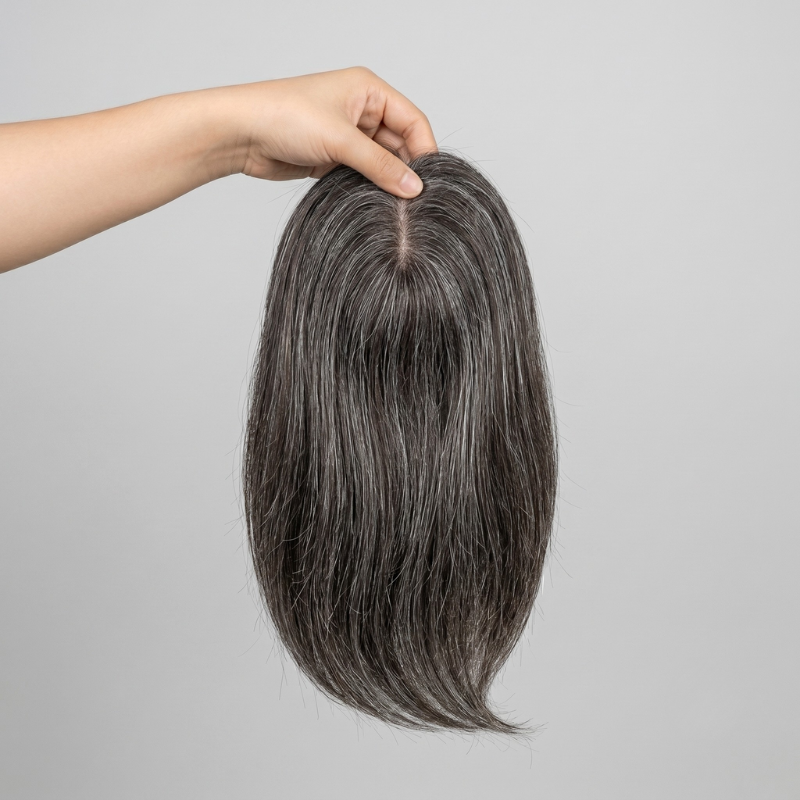 100% Virgin Remy Light Silver Mono Base Human  Hair Pieces for Women