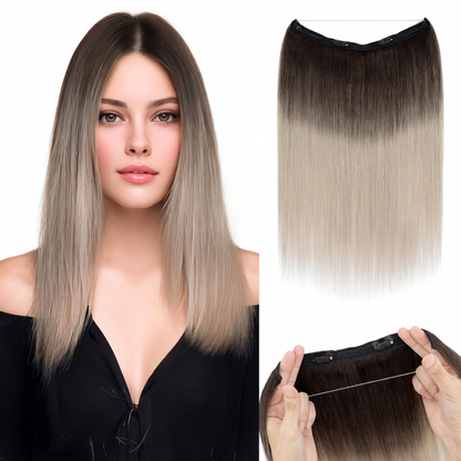 VIVACROWN Signature Hybrid Halo Extensions - Secure Clips & Invisible Wire - Natural Look Fiber for Instant Volume