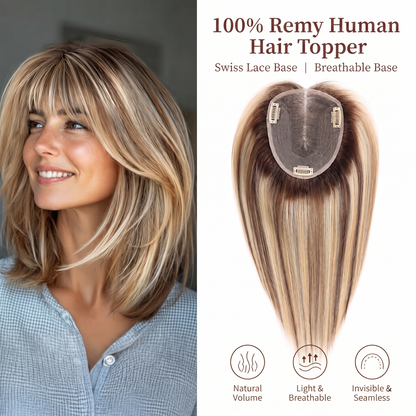 4x4.6" Swiss Mesh Topper — Seamless Remy Human Hair with Natural Gradient Fullness