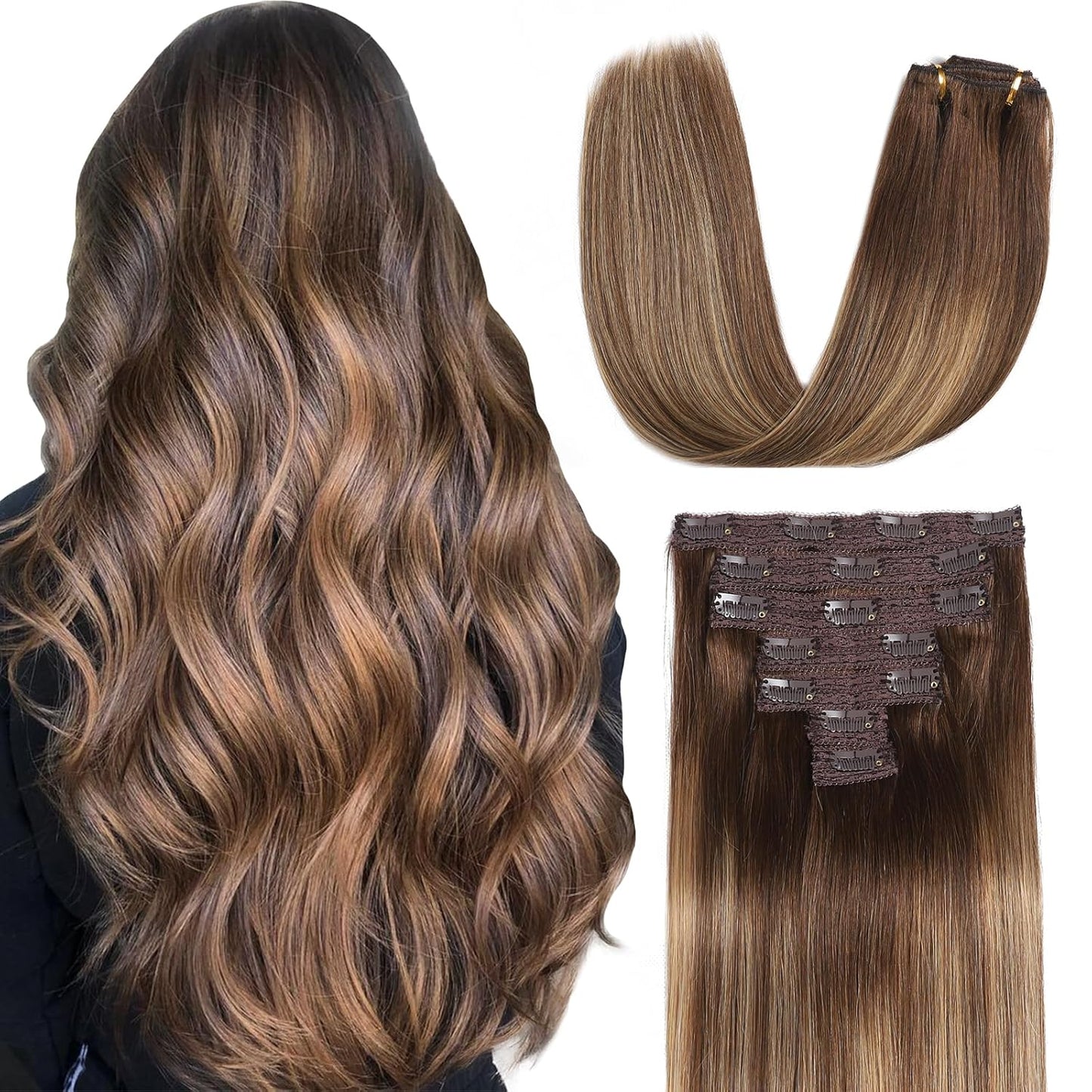 100% Human Hair Clip in Extensions - Mocha & Chestnut Balayage
