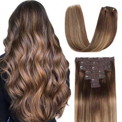 Light Brown Clip in Hair Extensions | 100% Human Hair