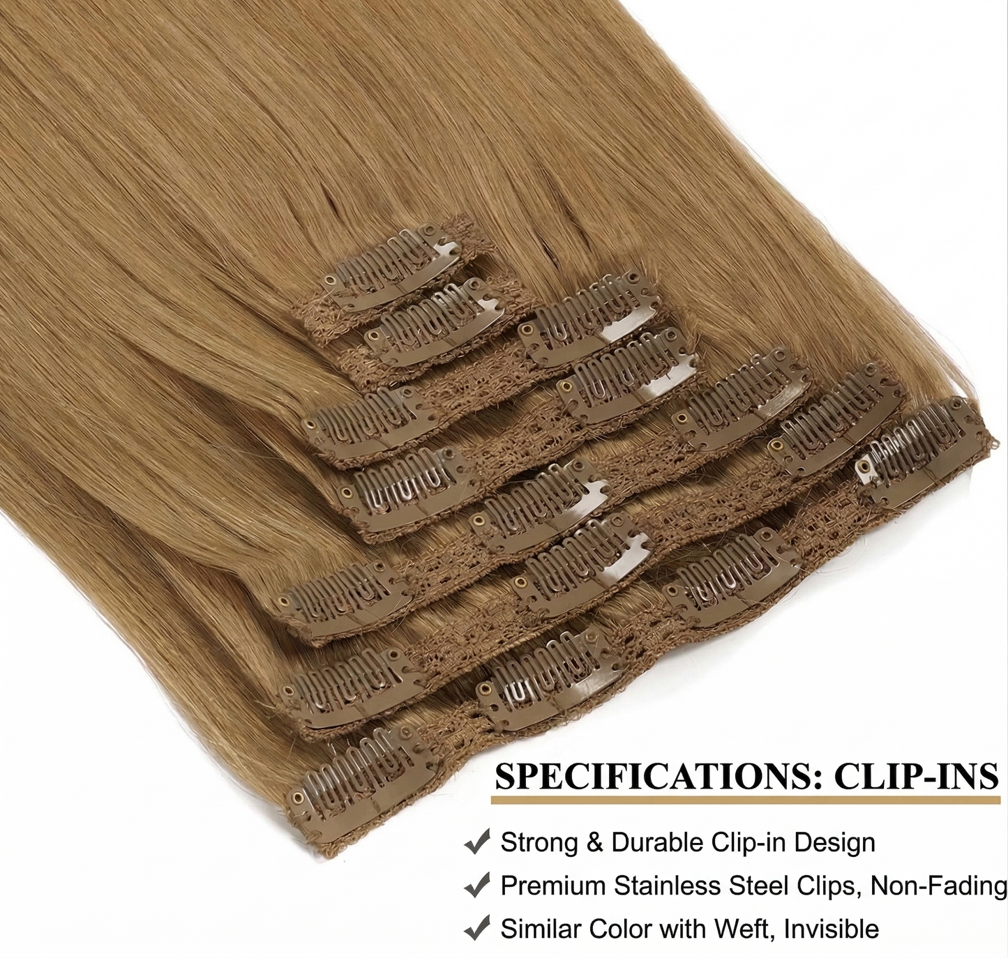 Light Brown Clip in Hair Extensions | 100% Human Hair