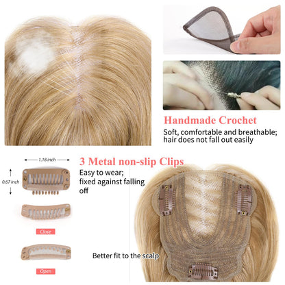 Natural Invisible Straight Hair Topper – Seamless Crown Volume for Thinning Hair