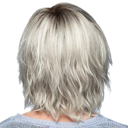 Chic Short Wavy Bob Wig | Side Part Platinum Ombre Fashion Hair