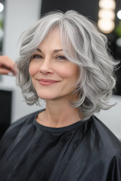 薄毛の方にも使える、贅沢で目立たないナチュラルウェーブヘアトッパー（前髪付き） 
