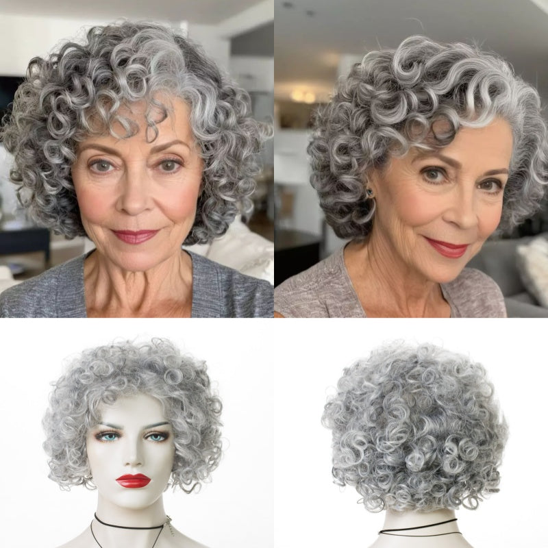 Gray Ombre Chemical Fiber Short Curly Hair Wig For Women - VIVACROWN
