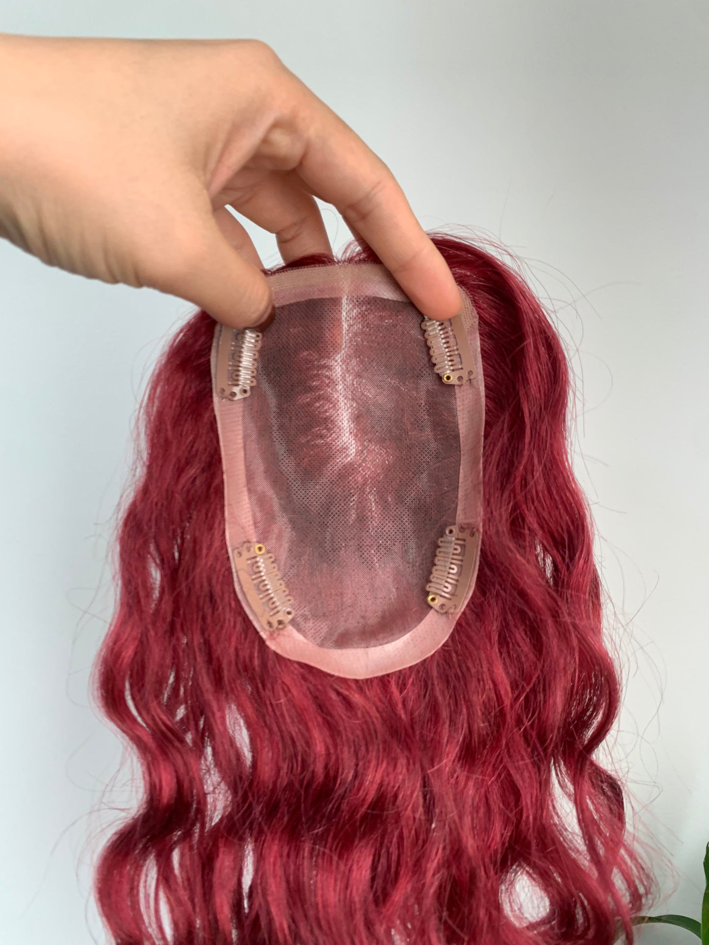 3.9×4.7インチ モノベース ハイライト 人毛 トッパー 根元付き (カスタマイズ) 