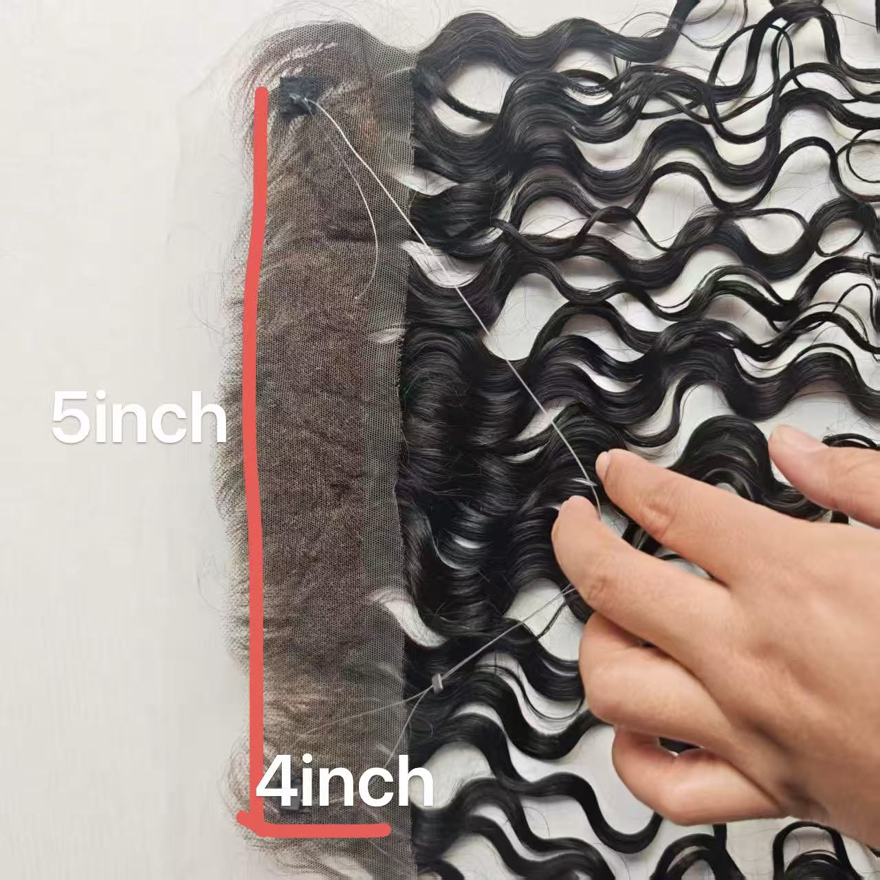 (custom) 4X5Inch Lace No Clip Fish Line Invisible Human Hair Wavy Front Hairline