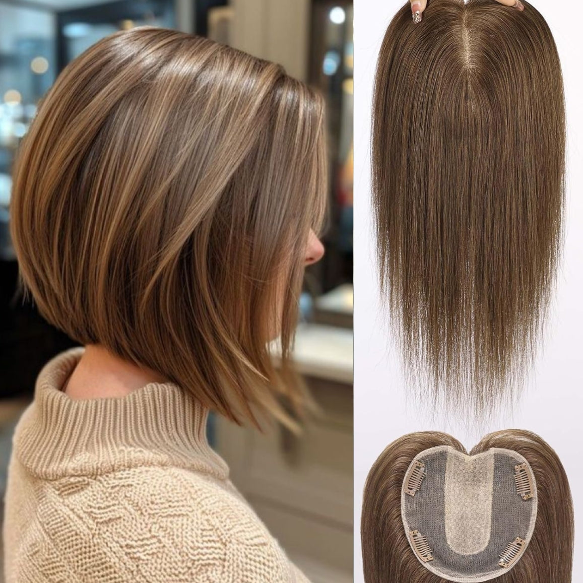 Instant Hair Thickening Crown Topper – Pre-Styled Invisible Topper