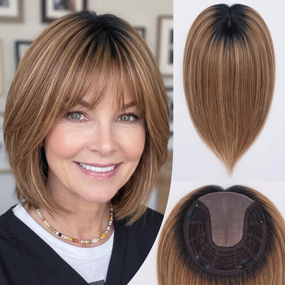 Straight Bob Hair Topper with Bangs – Instant Crown Volume & Coverage for Thinning Hair