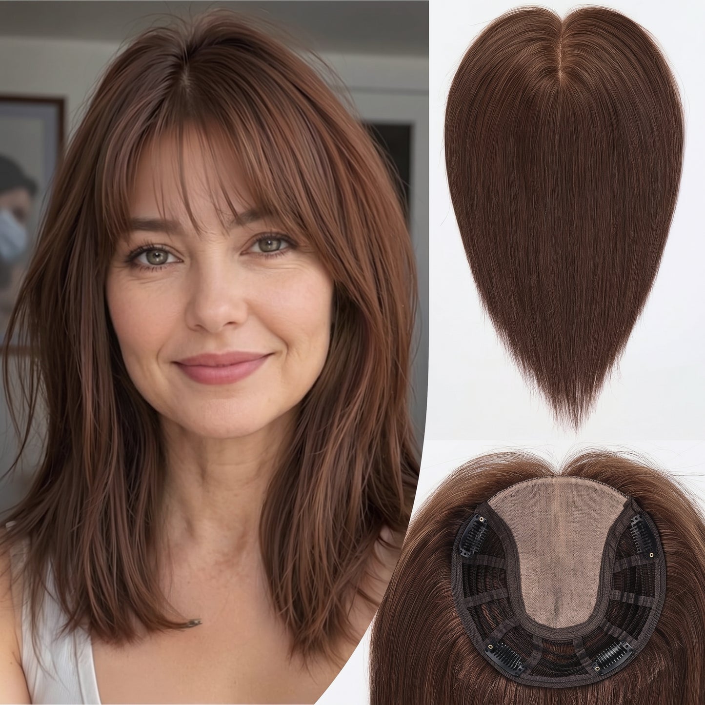 Straight Bob Hair Topper with Bangs – Instant Crown Volume & Coverage for Thinning Hair