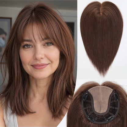 Straight Bob Hair Topper with Bangs – Instant Crown Volume & Coverage for Thinning Hair