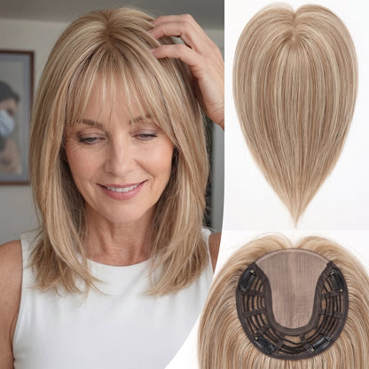 Straight Bob Hair Topper with Bangs – Instant Crown Volume & Coverage for Thinning Hair