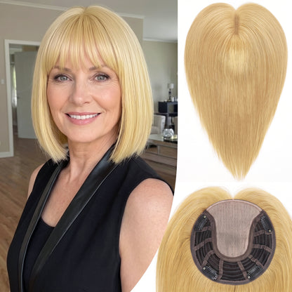 Straight Bob Hair Topper with Bangs – Instant Crown Volume & Coverage for Thinning Hair