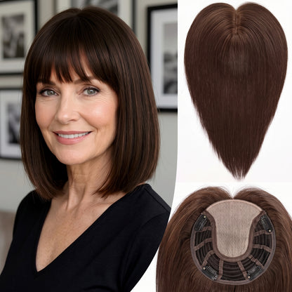 Straight Bob Hair Topper with Bangs – Instant Crown Volume & Coverage for Thinning Hair
