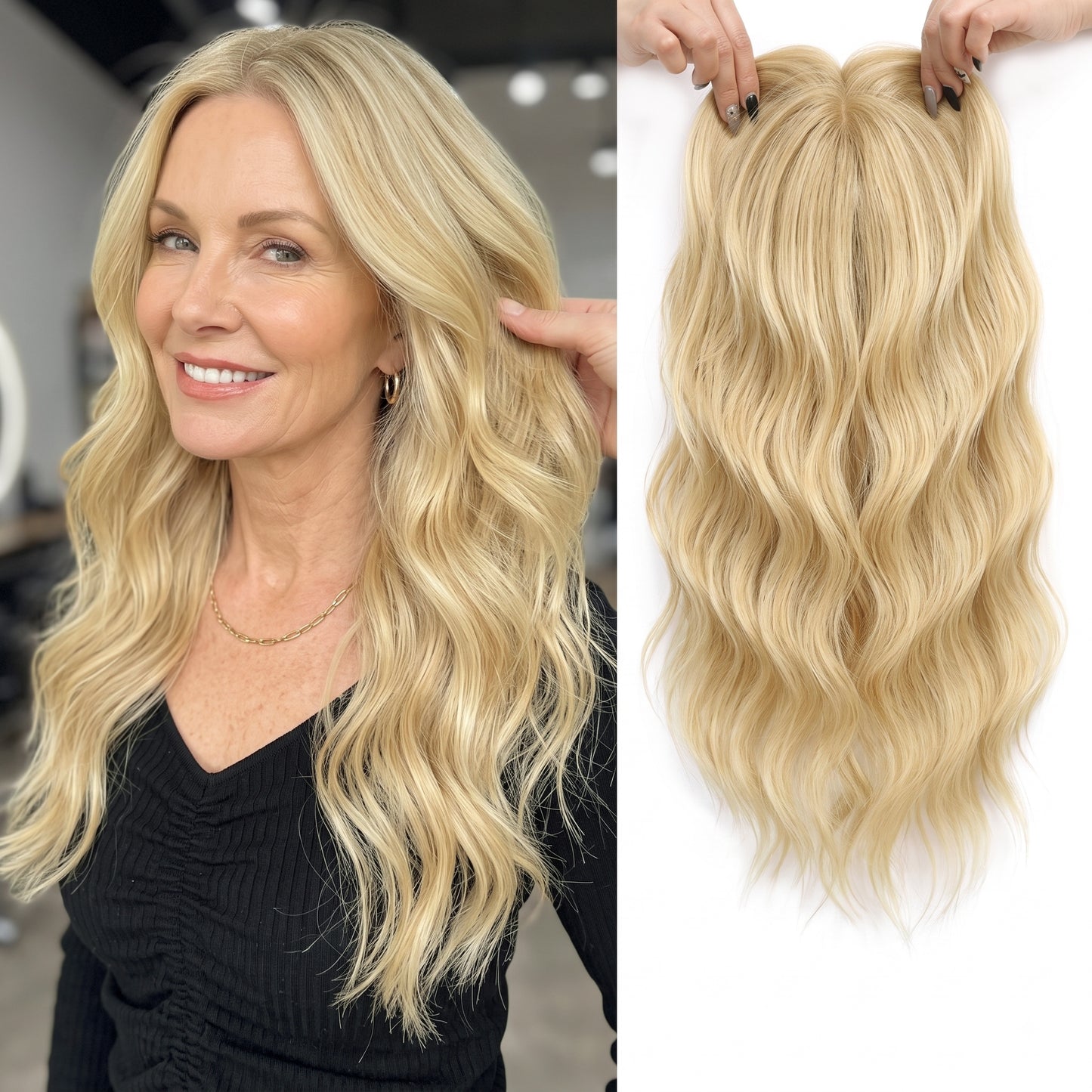 Seamless Wavy Hair Topper for Women – Natural Hairline & Crown Volume
