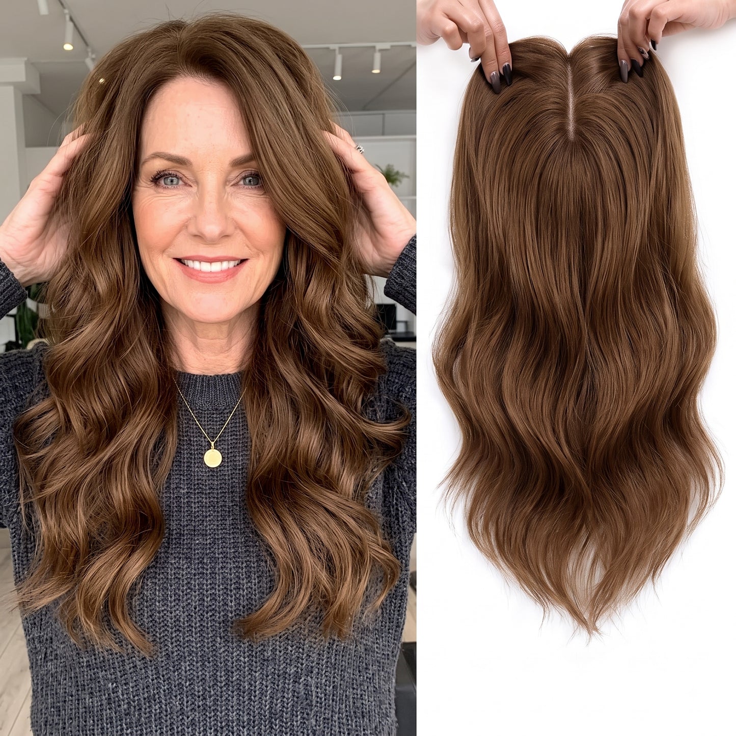 Seamless Wavy Hair Topper for Women – Natural Hairline & Crown Volume