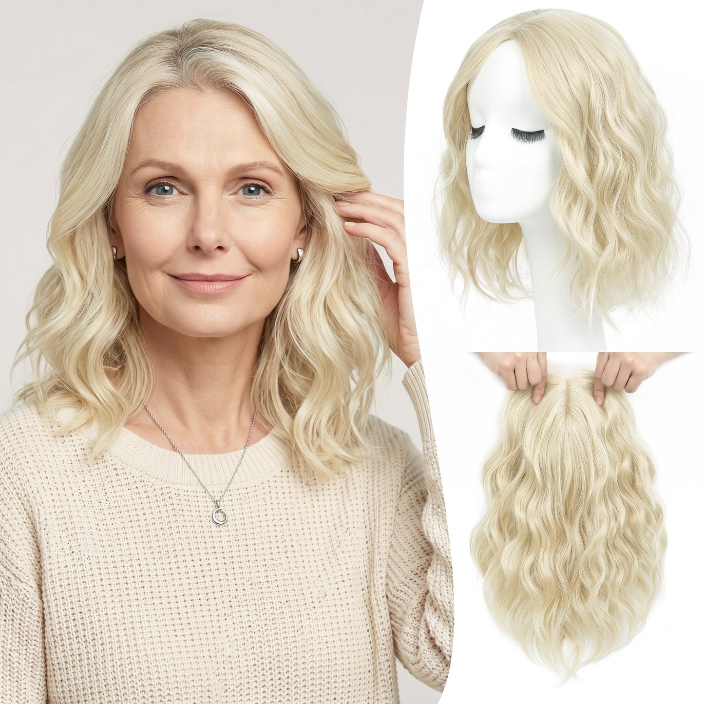 Natural Wavy Hair Topper for Crown Volume & Thinning Hair