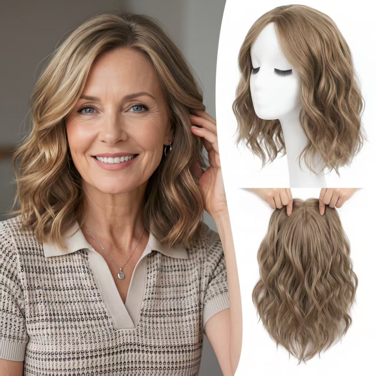 Natural Wavy Hair Topper for Crown Volume & Thinning Hair