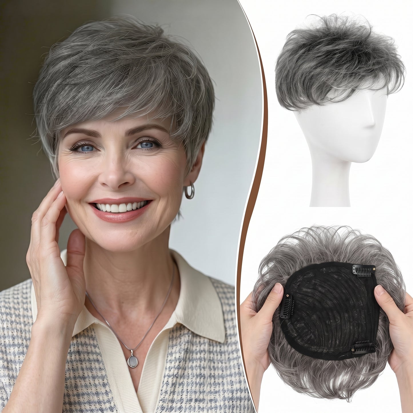 Instant Volume Short Hair Topper - Seamless Clip-In Coverage for Fine & Thinning Hair