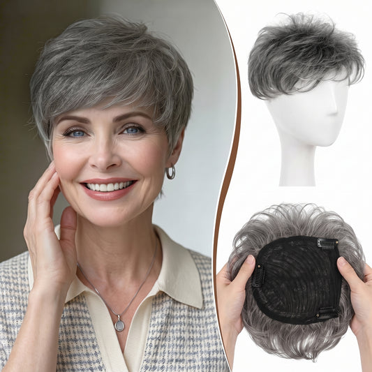 Instant Volume Short Hair Topper - Seamless Clip-In Coverage for Fine & Thinning Hair
