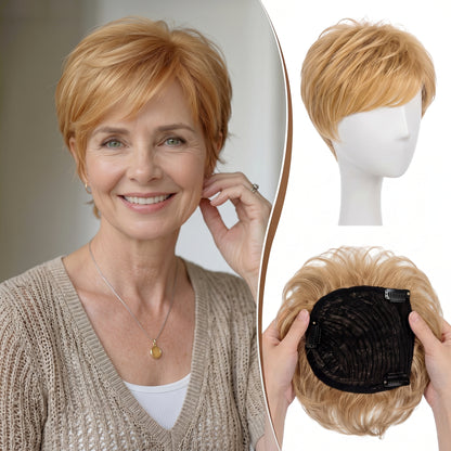 Instant Volume Short Hair Topper - Seamless Clip-In Coverage for Fine & Thinning Hair