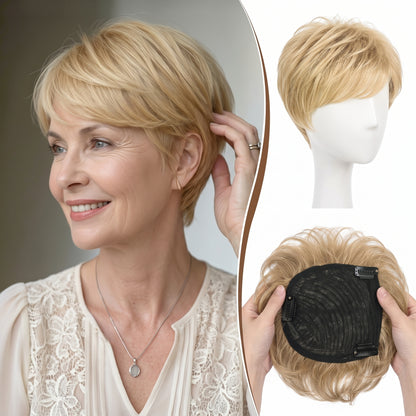 Instant Volume Short Hair Topper - Seamless Clip-In Coverage for Fine & Thinning Hair