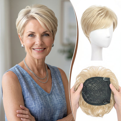 Instant Volume Short Hair Topper - Seamless Clip-In Coverage for Fine & Thinning Hair