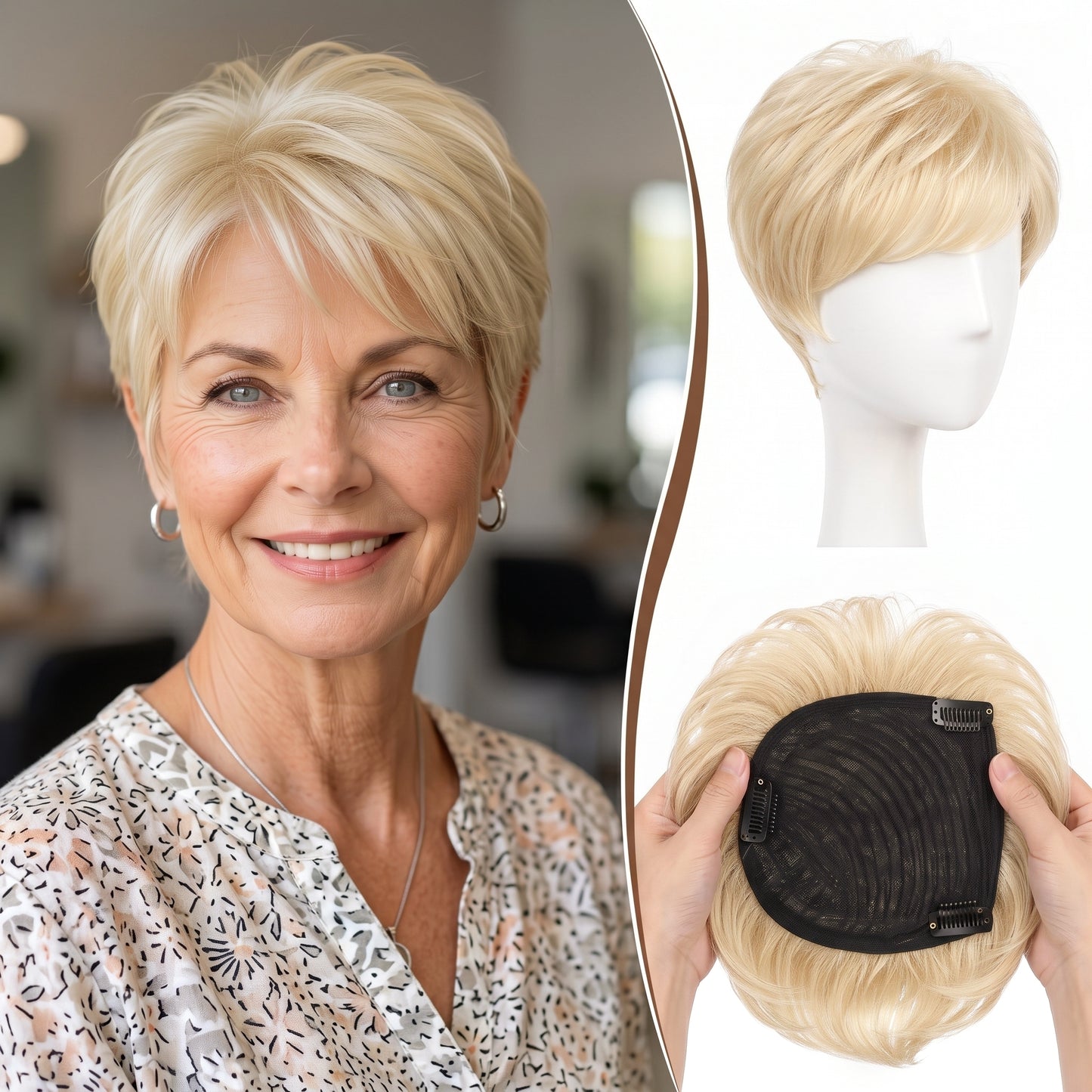 Instant Volume Short Hair Topper - Seamless Clip-In Coverage for Fine & Thinning Hair