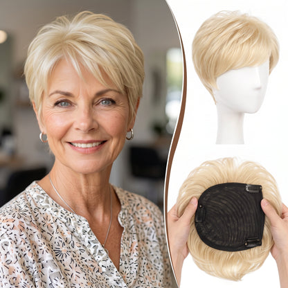 Instant Volume Short Hair Topper - Seamless Clip-In Coverage for Fine & Thinning Hair