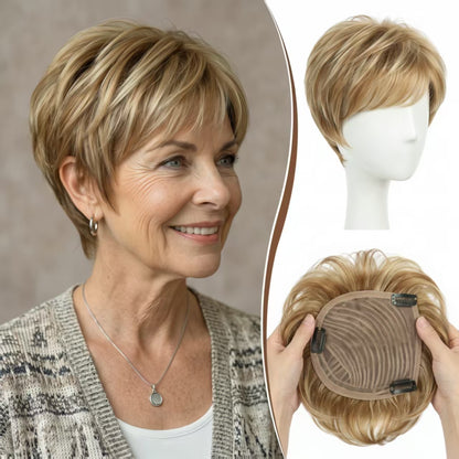 Instant Volume Short Hair Topper - Seamless Clip-In Coverage for Fine & Thinning Hair