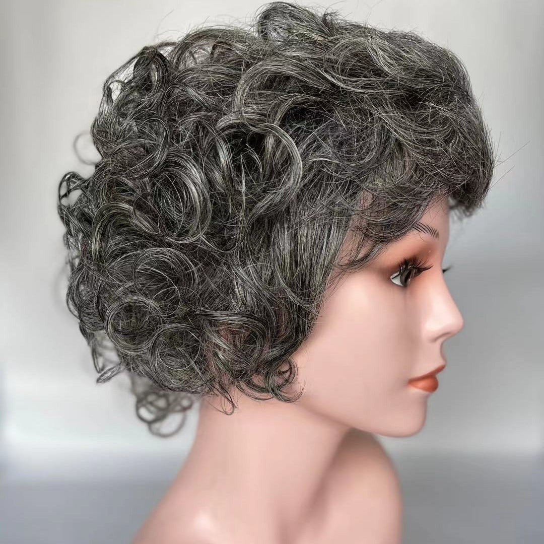 Salt Pepper Wavy Curly Human Hair Wigs for Women