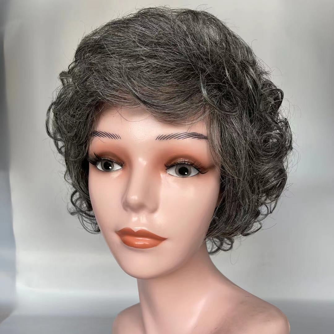 Salt Pepper Wavy Curly Human Hair Wigs for Women