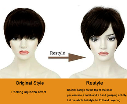 Straight Short Human Hair Wigs with Bangs for Women