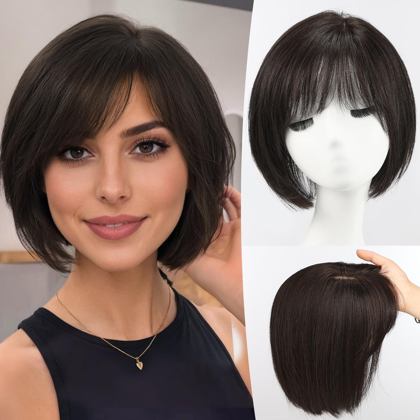 通気性と快適性に優れた女性用前髪付きヘアトッパー