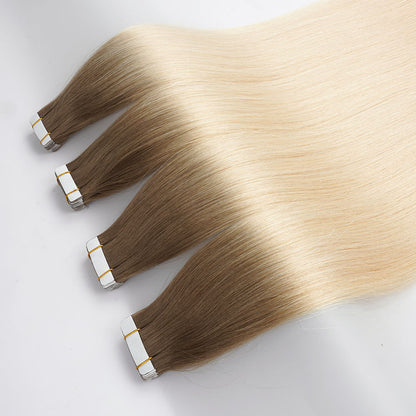 Extensiones de cabello humano REMY con cinta adhesiva de 10 pulgadas, 100 g, 40 unidades por paquete, sin costuras.