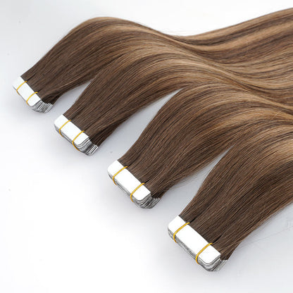 Extensiones de cabello humano REMY con cinta adhesiva de 10 pulgadas, 100 g, 40 unidades por paquete, sin costuras.