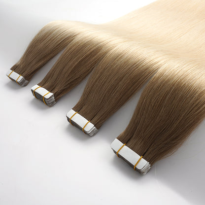 Extensiones de cabello humano REMY con cinta adhesiva de 10 pulgadas, 100 g, 40 unidades por paquete, sin costuras.
