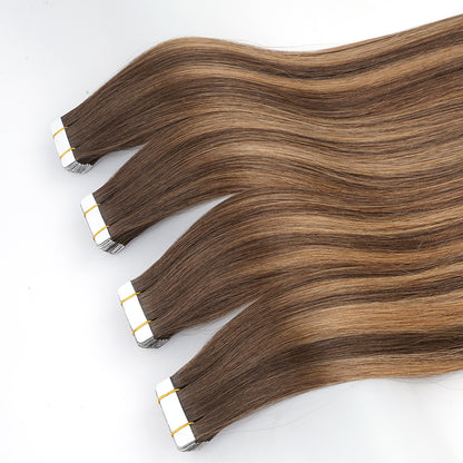 Extensiones de cabello humano REMY con cinta adhesiva de 10 pulgadas, 100 g, 40 unidades por paquete, sin costuras.