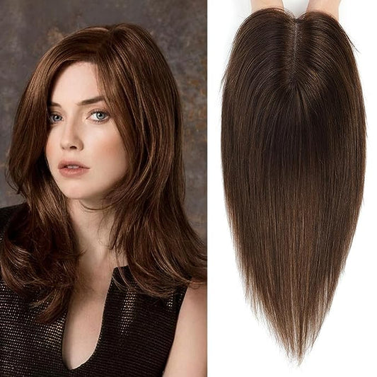 Adorno de cabello humano con base de seda recta de 10 x 12 cm para mujeres con cabello fino 